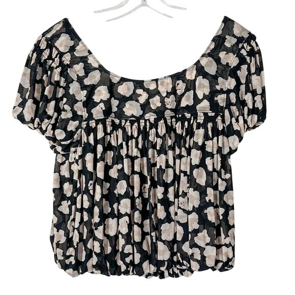 Free People Meg’s Blouse Mesh Animal Print Crop Top, EUC, Size XS, MSRP $78 - Picture 9 of 12
